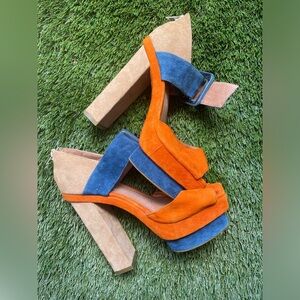Jeffrey Campbell Dressen colorblock platform sandal size 9 GUC 🧡💙